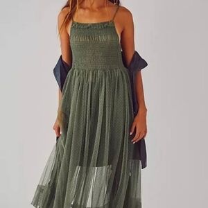 Free People Intimately Cant Stop Won't Stop Lace Swiss Dot Slip Dress